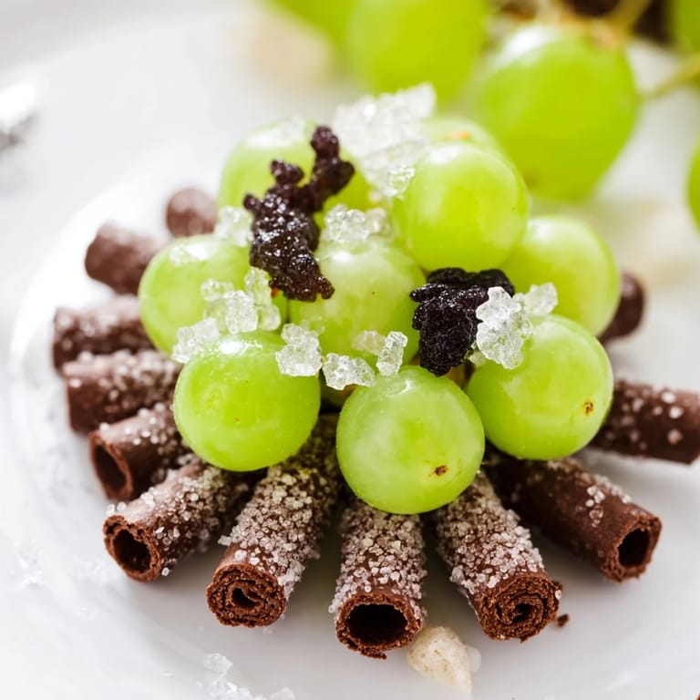 Imagine glistening green grapes and rock candy nestled within a dark chocolate cracker "Crystal Cave".