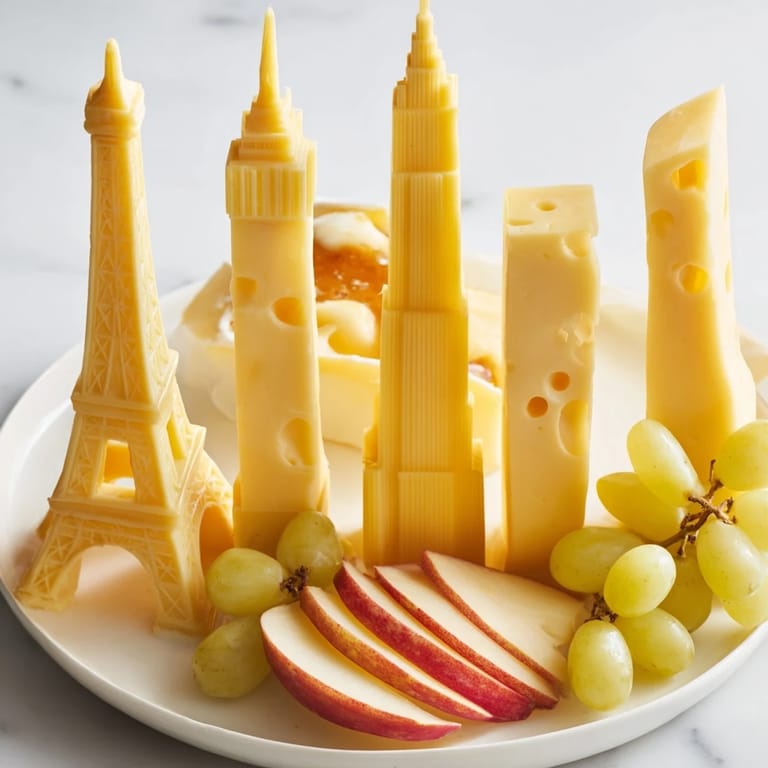 Enjoy assembling this artistic "Skyline Silhouette" cheese board with creative cheese building cutouts.