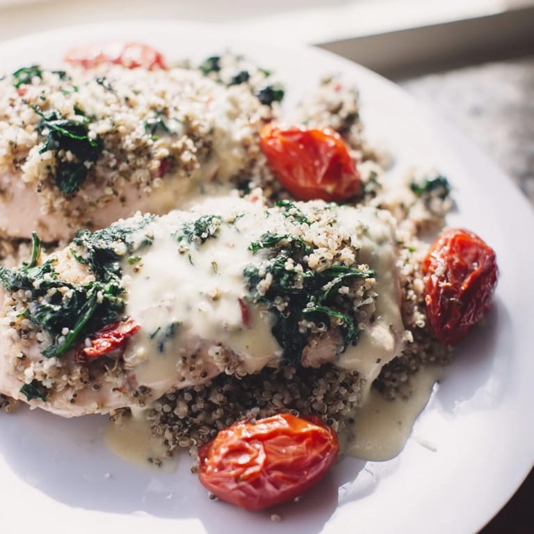 A close-up of Marry Me Chicken Orzo simmering in a skillet, with visible sun-dried tomatoes and pasta.