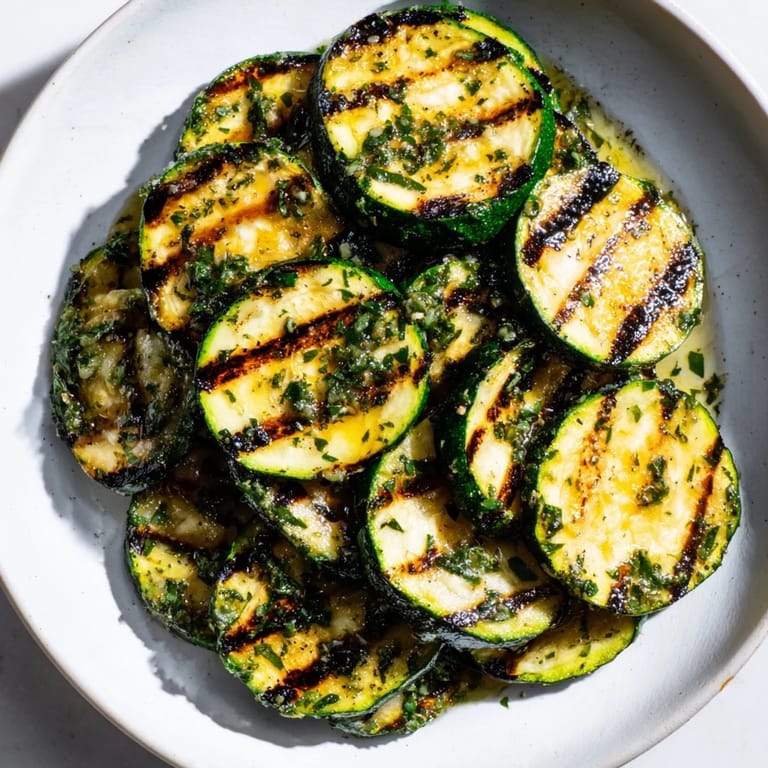 Deliciously simple: Grilled Garlic Herb Zucchini sprinkled with fresh herbs, a perfect summer side.