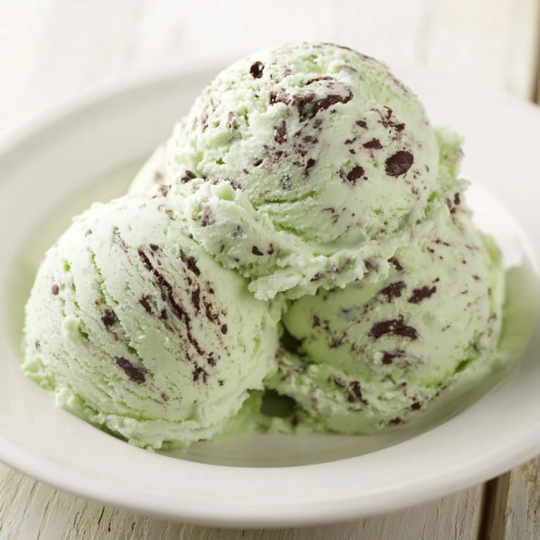 Indulge in a bowl of fresh Mint Chocolate Chip Ice Cream, the perfect sweet, frozen treat.
