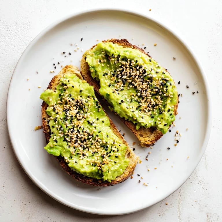 Close-up of fluffy, green avocado toast with everything, promising a deliciously flavorful, texture-rich breakfast.