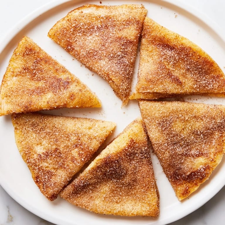 Enjoy sweet, golden cinnamon sugar tortilla chips, ideal for dipping with fresh, vibrant flavors.