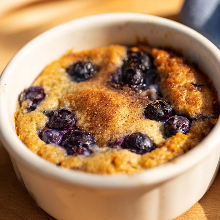 A close-up of warm, fluffy Blueberry Baked Oats, offering a sweet and satisfying bite for brunch.