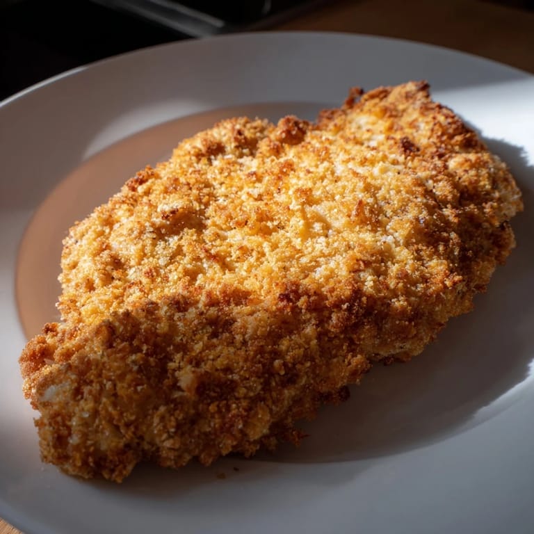 These easy air fryer chicken cutlets display a perfectly browned breading, promising a delightful crunch.
