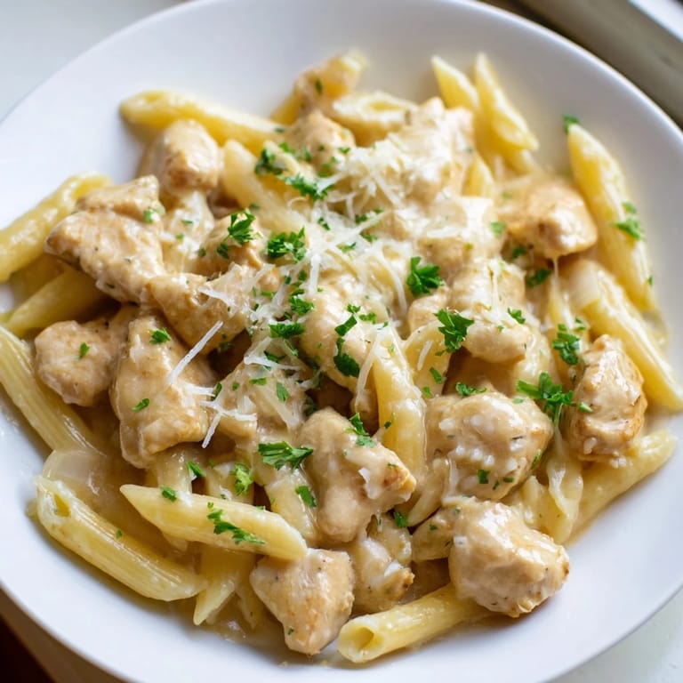 This one-pan Quick Garlic Parmesan Chicken Pasta features Parmesan cheese, garlic, and tender chicken, a satisfying meal.