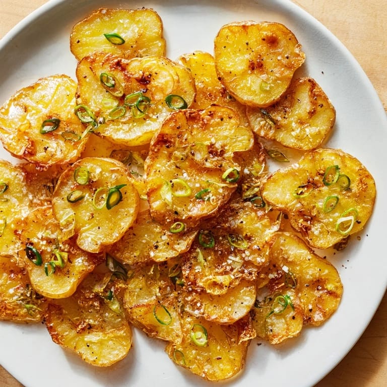 Oven-roasted Smashed Green Onion Potato Bombs, topped with flaky salt, ready for serving alongside dinner.