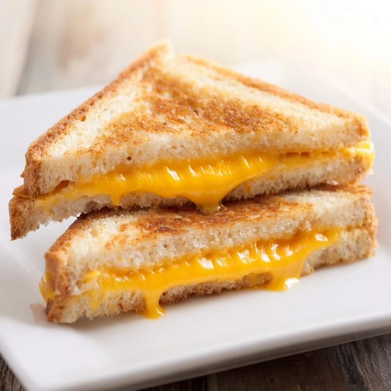 Crispy, browned Mayo Grilled Cheese sandwich, served hot on a plate with savory, melted cheese.