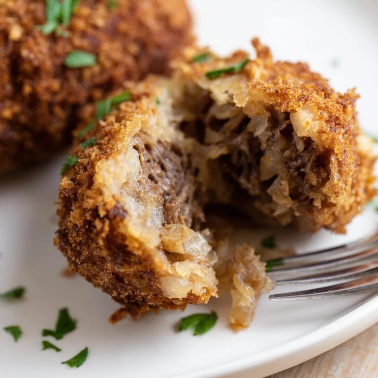 Perfectly fried Dutch croquettes: crispy exterior gives way to a savory, comforting beefy center.