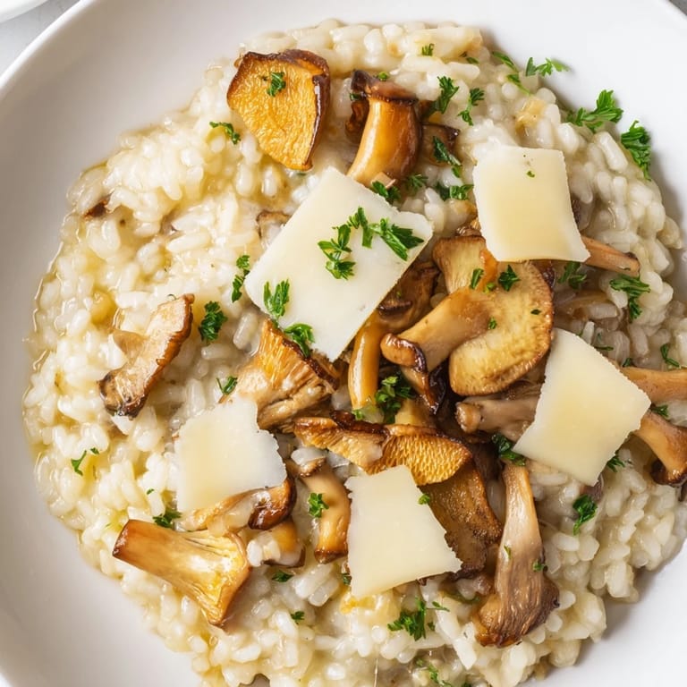 Creamy Italian Mushroom Risotto: a close-up shows the rich, savory broth and perfectly cooked rice.