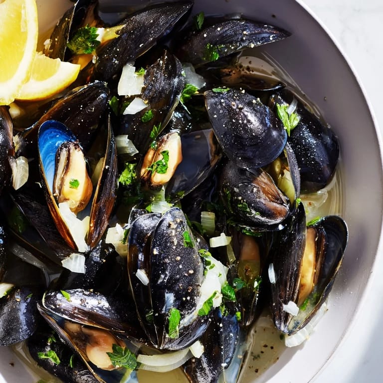 Picture a bowl overflowing with savory Belgian Moules Marinière, ready to savor and enjoy with crusty bread.