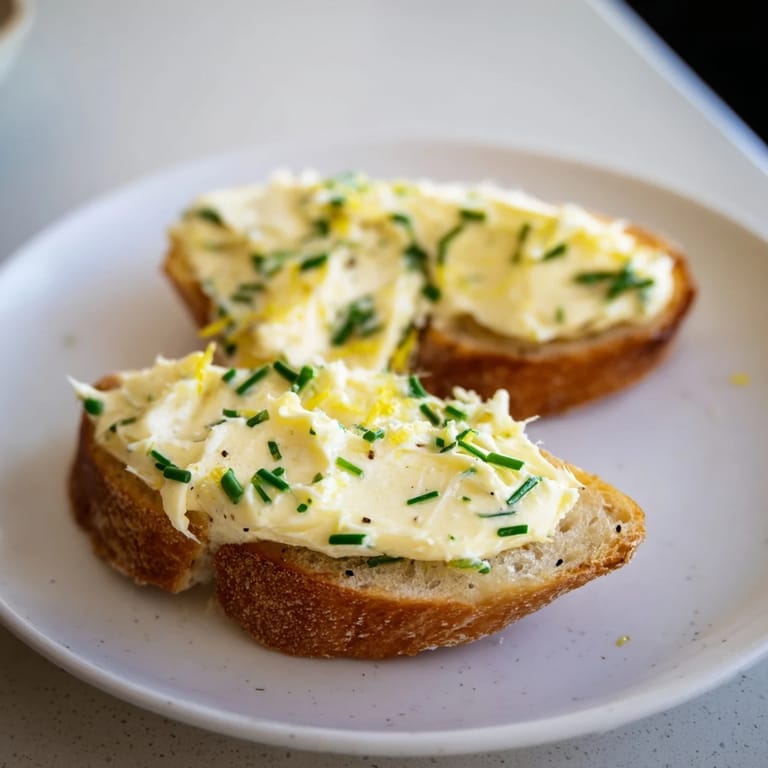 A close-up of vodka butter crostini served on a rustic platter, garnished with lemon zest and pepper.