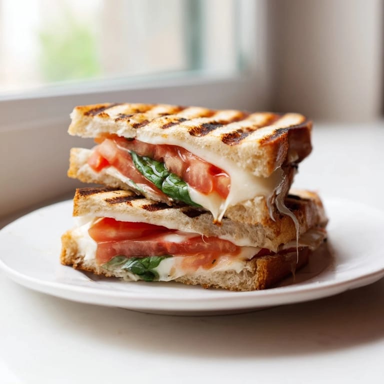 Hearty turkey and Swiss cheese panini with cranberry sauce and spinach, pressed to crispy perfection on multigrain bread.