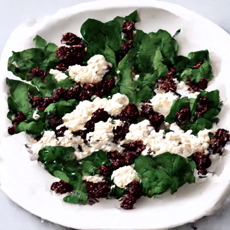 A vibrant close-up of Spinach Goat Cheese Salad with glistening balsamic vinaigrette, highlighting the contrast between tender greens and rich cheese.
