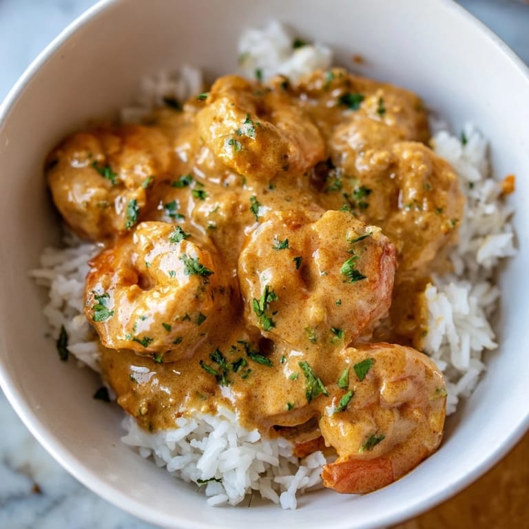 This comforting Creamy Cajun Shrimp Rice Bowl is topped with fresh parsley and a squeeze of lemon, served alongside a chilled glass of white wine.