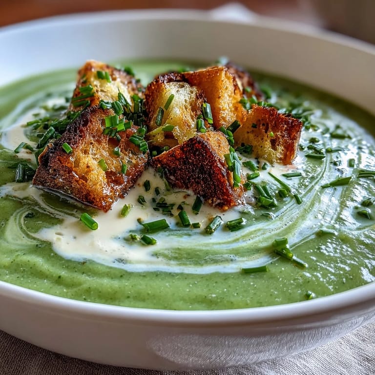 Delicious creamy broccoli soup, studded with fresh green florets.