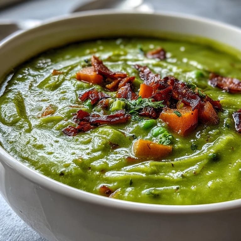 Traditional split pea soup, rich and flavorful, perfect with warm crusty bread.