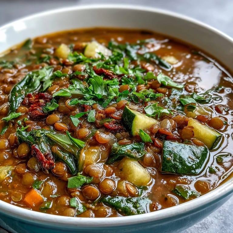 A rustic, protein-packed lentil soup served in a ceramic bowl, ready to enjoy.