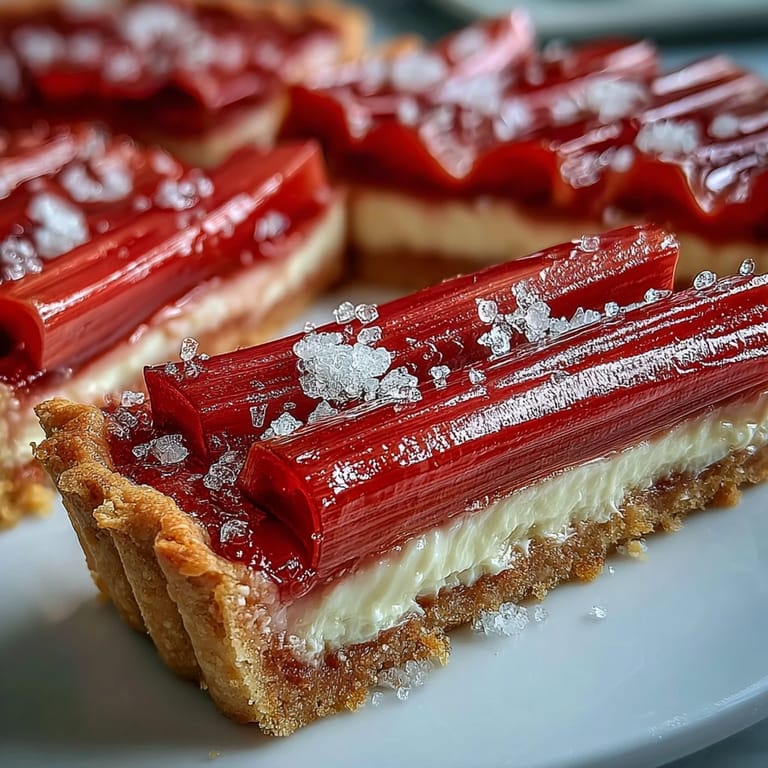 Whole Rhubarb, White Chocolate, and Elderflower Tart on a rustic wooden table with fresh berries and glasses of wine.