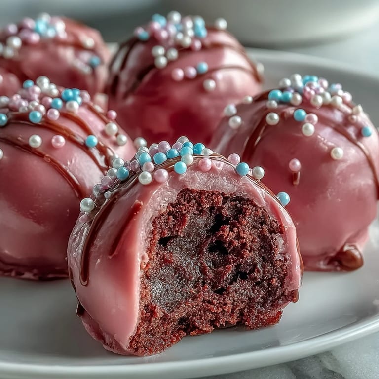 Indulgent Oreo Truffle Balls with Pink Candy Coating are plated with milk for a classic sweet treat.