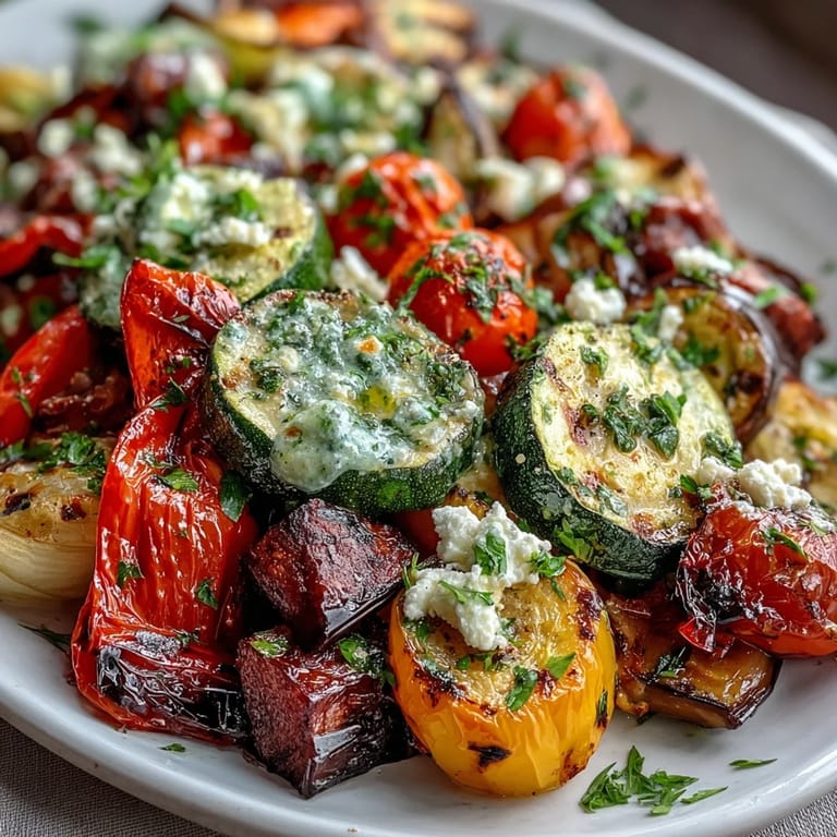 Golden, oven-roasted Mediterranean Greek Vegetables with tender eggplant and zucchini, finished with a zesty lemon drizzle.