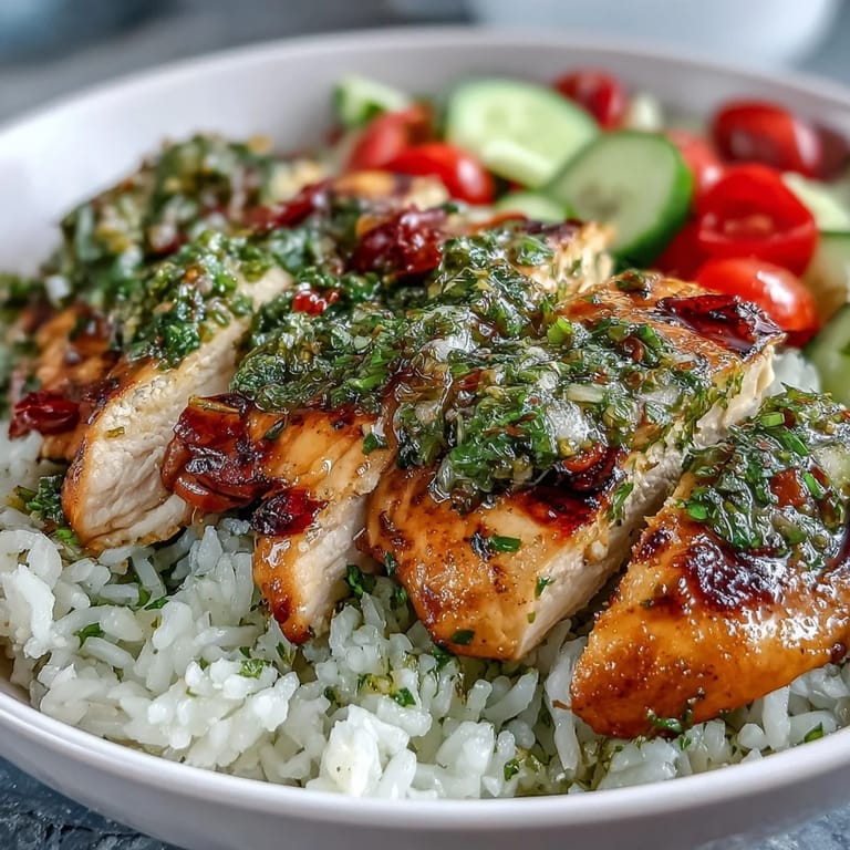 Sizzling grilled Chimichurri Chicken Bowl served with lime wedges and fresh herbs for a zesty finish.
