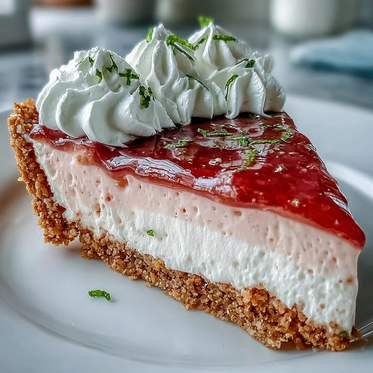 Sliced Guava Cloud Pie reveals velvety texture beside lime zest, ideal for bright summer entertaining.