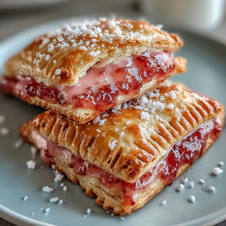 Homemade Guava Cheese Pop Tarts cooling on a wire rack, revealing the sweet-tart guava jam and creamy cheese filling inside. 