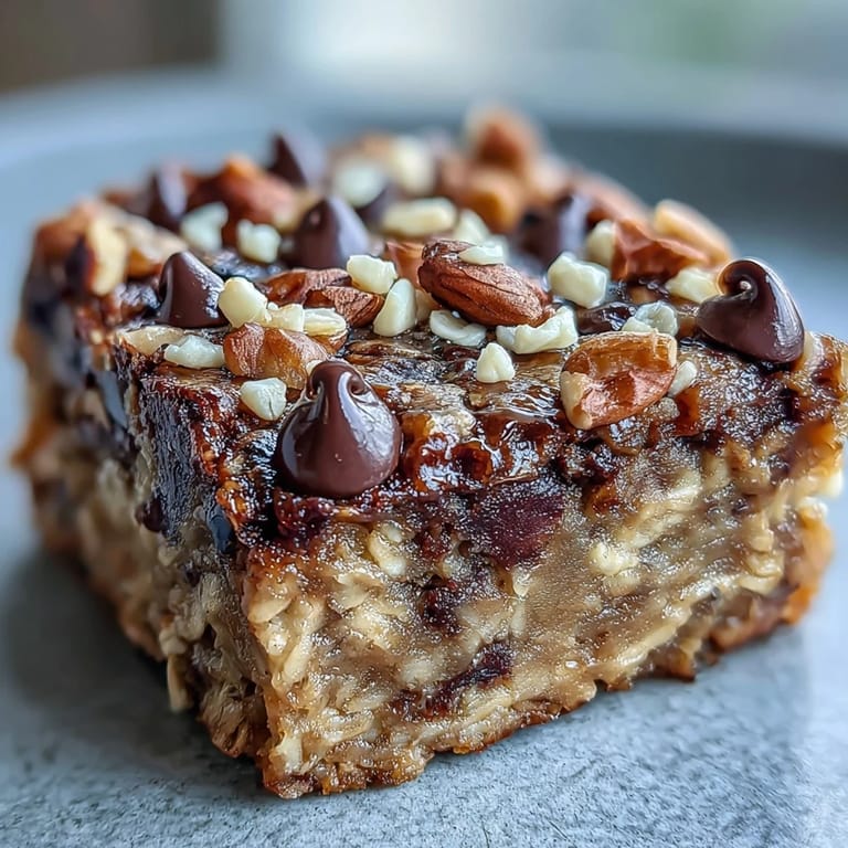 Golden brown Baked Oatmeal Bars are sliced and ready to eat with a glass of milk.