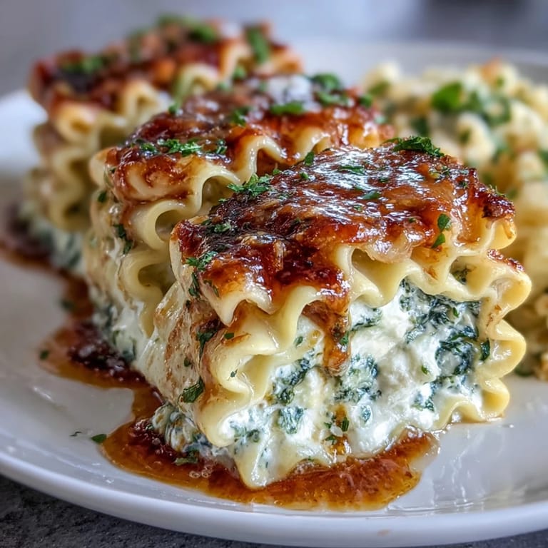 Golden-brown Garlic Butter Lasagna Roll-Ups in a baking dish, bubbling with cheese and ready for a family dinner.