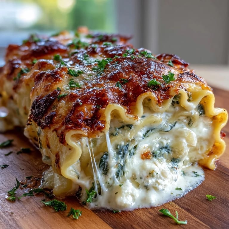 Close-up of Garlic Butter Lasagna Roll-Ups revealing melted mozzarella, visible garlic flecks, and a rich, buttery glaze.