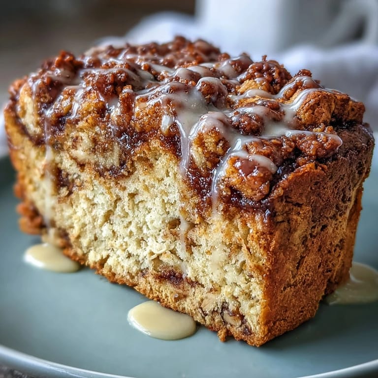 Freshly baked High-Protein Cinnamon Swirl Coffee Cake Oats served with a dollop of Greek yogurt and fresh berries.