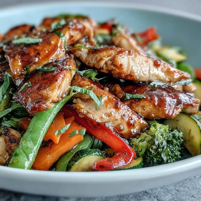 Healthy High-Protein Chicken and Veggie Stir-Fry in a wok, garnished with fresh green onions, ideal for a low-carb dinner.