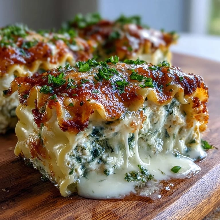 Close-up of Garlic Butter Lasagna Roll-Ups revealing melted mozzarella, visible garlic flecks, and a rich, buttery glaze.