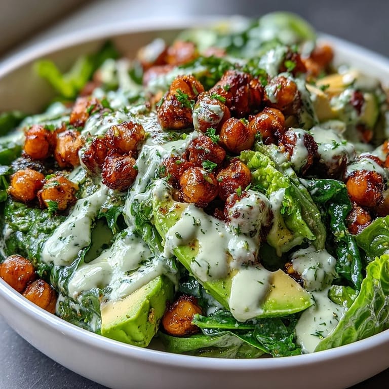 Vibrant green goddess salad featuring a rich pistachio dressing, fresh herbs, and juicy cherry tomatoes for a healthy lunch.
