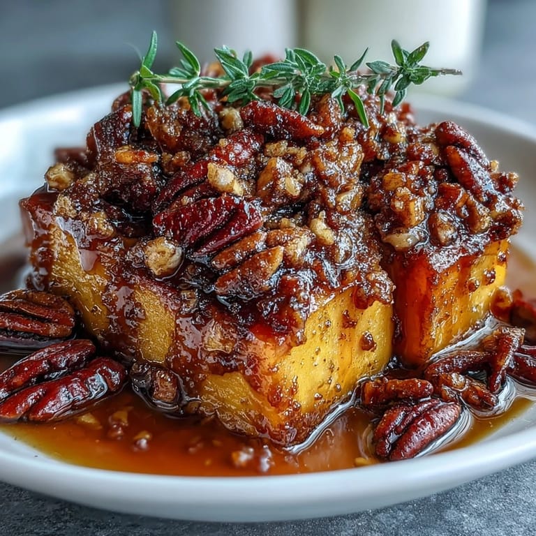 Sweet, tender yams glazed in buttery cinnamon syrup, crowned with crunchy pecan streusel in a festive casserole dish.