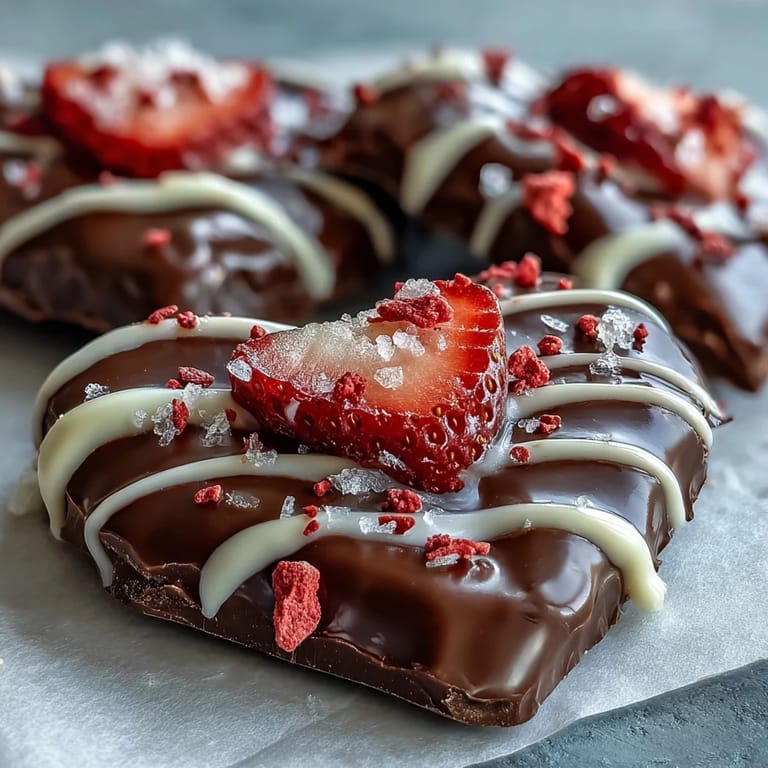 Elegant chocolate strawberry bark with rich dark chocolate, creamy white chocolate swirls, and a vibrant mix of freeze-dried strawberries and themed sprinkles.