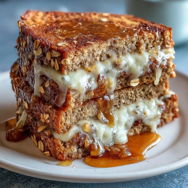 Golden-brown loaf of Irish brown bread served with creamy honey butter and a sprinkle of oats.  