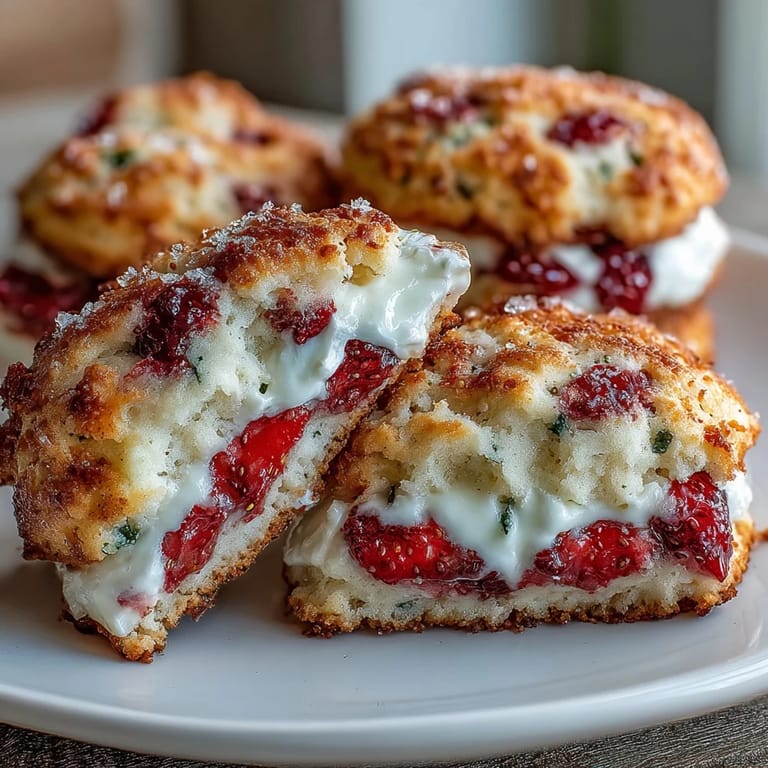 2. Soft, tender cookies bursting with juicy strawberries and creamy cottage cheese, reminiscent of classic strawberry shortcake.  