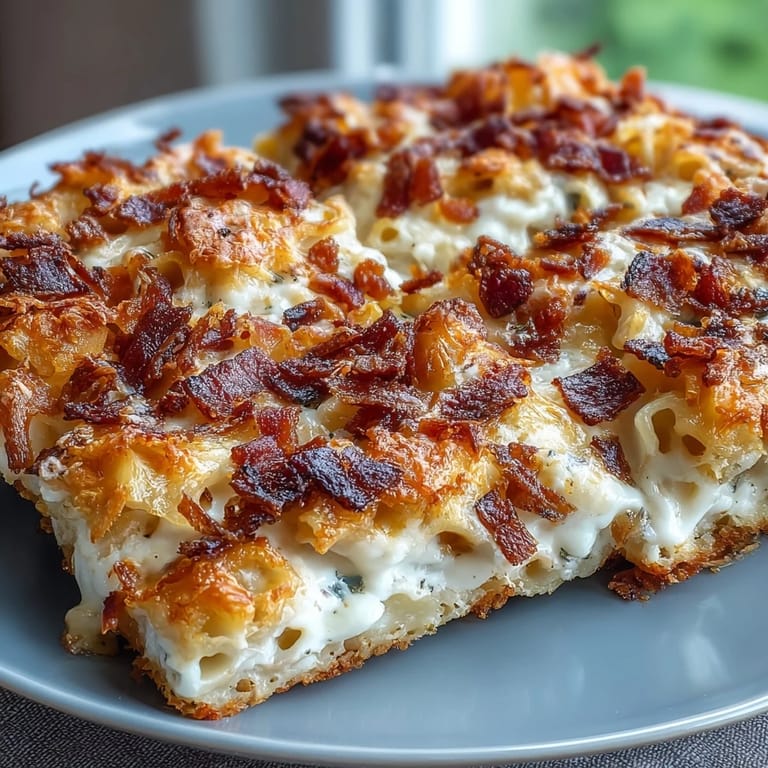 Comfort Food Mac and Cheese Bake with Bacon Crumbs: Rich, bubbling cheese sauce coats tender macaroni, finished with smoky bacon and crunchy panko topping.