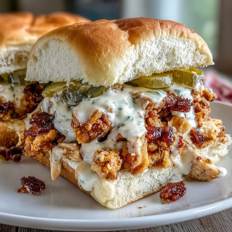 Tender Mississippi chicken, infused with ranch and butter, served on brioche buns with zesty pickle slices.