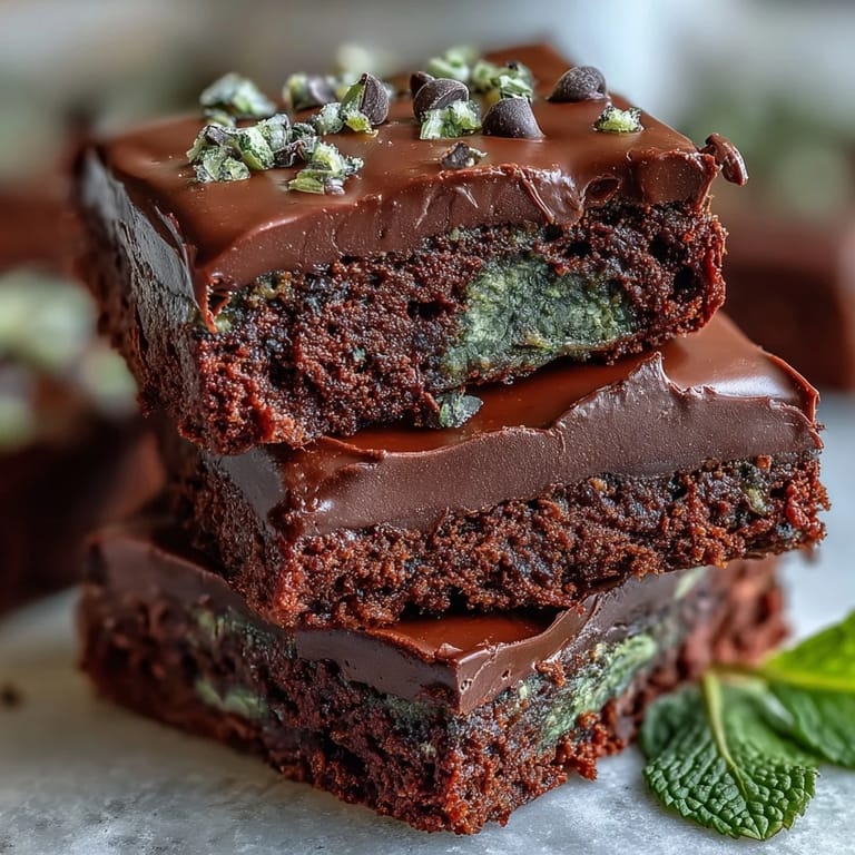 Delightful mint chocolate chip brownie bites, each topped with extra chocolate chips, ideal for a sweet St. Patrick's Day dessert.