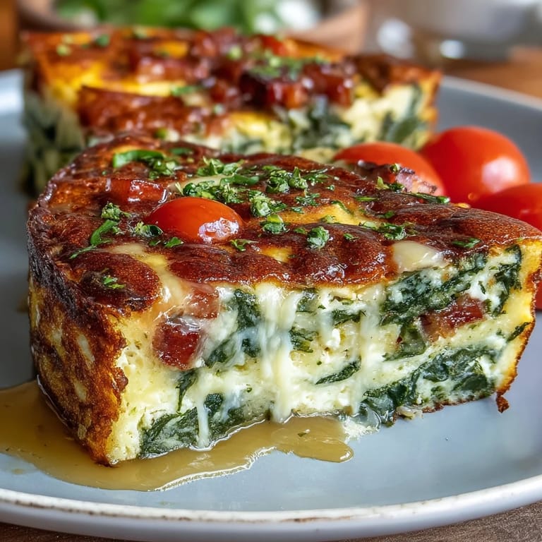 Fluffy baked frittata loaded with diced ham, melted cheese, and vibrant vegetables, perfect for a hearty breakfast or brunch.