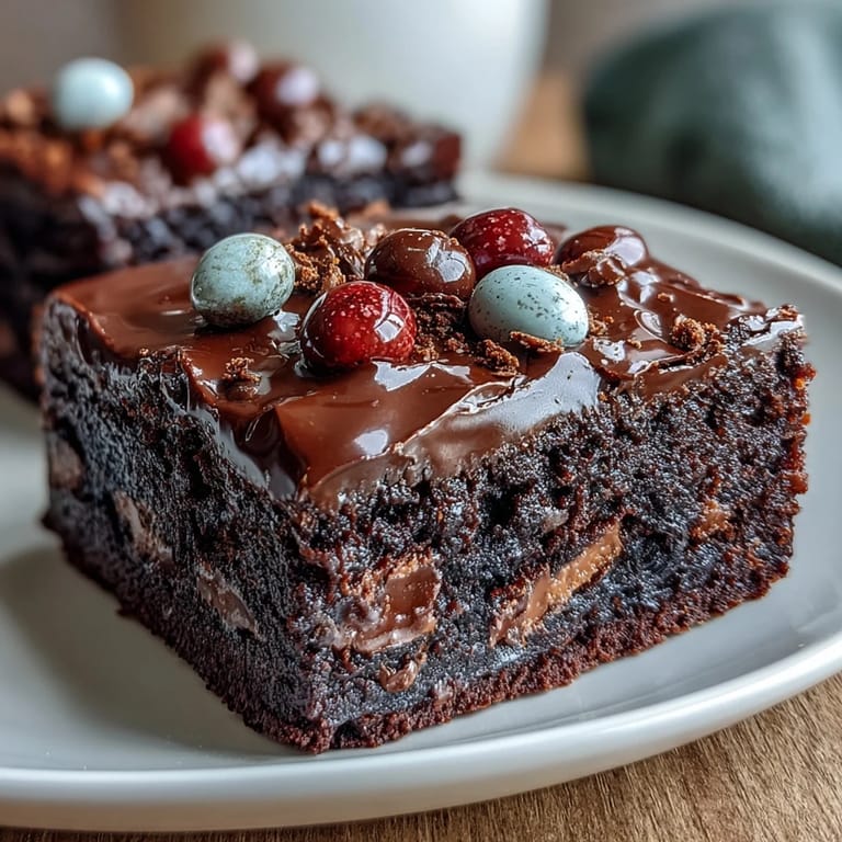 Decadent Cadbury Egg Brownies: Rich chocolate brownies topped with a buttery chocolate crumble and colorful mini eggs.