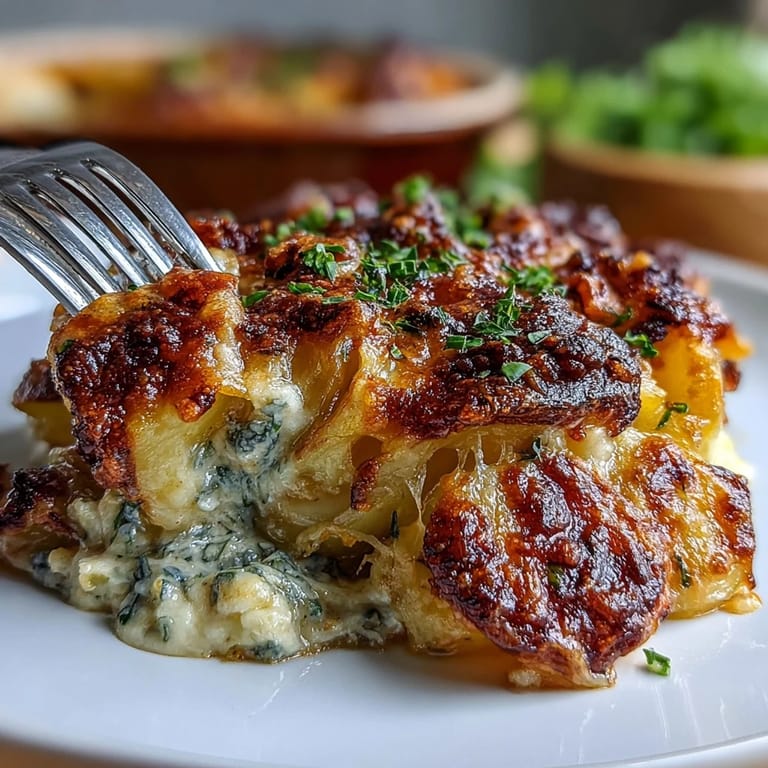 Layers of tender Yukon Gold potatoes baked in rich cream sauce with melted Gruyère cheese topping