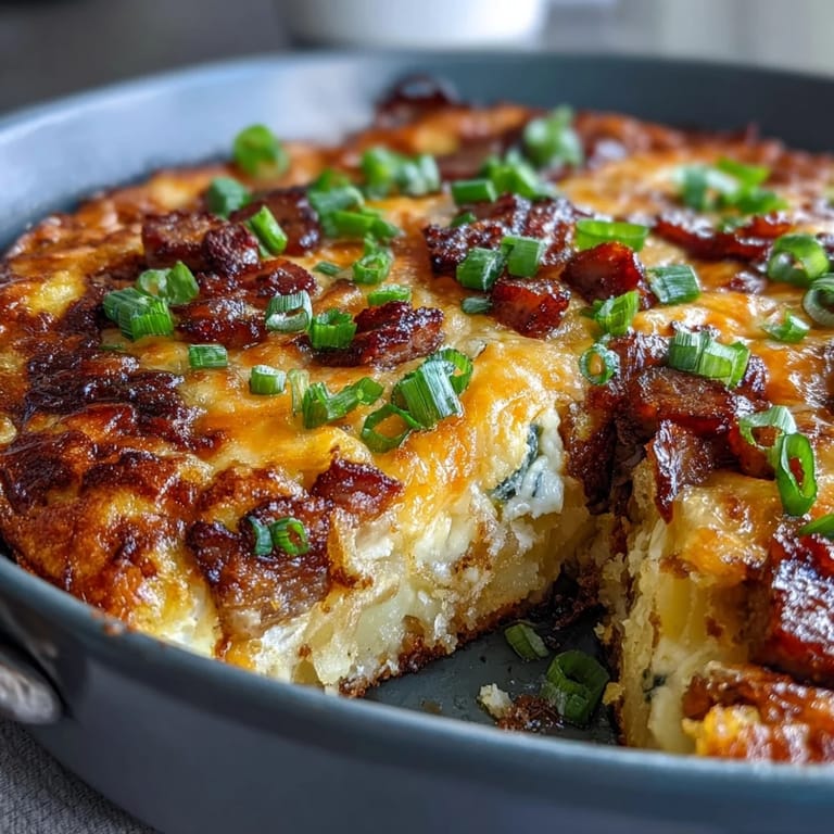 A hearty breakfast casserole layered with sausage, potatoes, eggs, and cheese, ready to bake