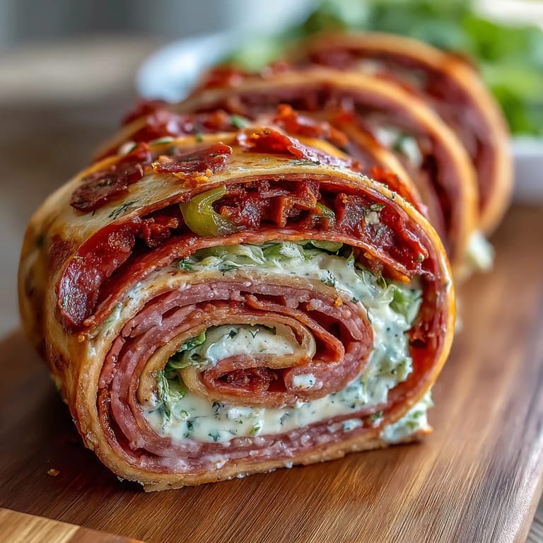 Italian sub pinwheel wraps are arranged on a platter, offering a perfect handheld appetizer for parties or picnics.