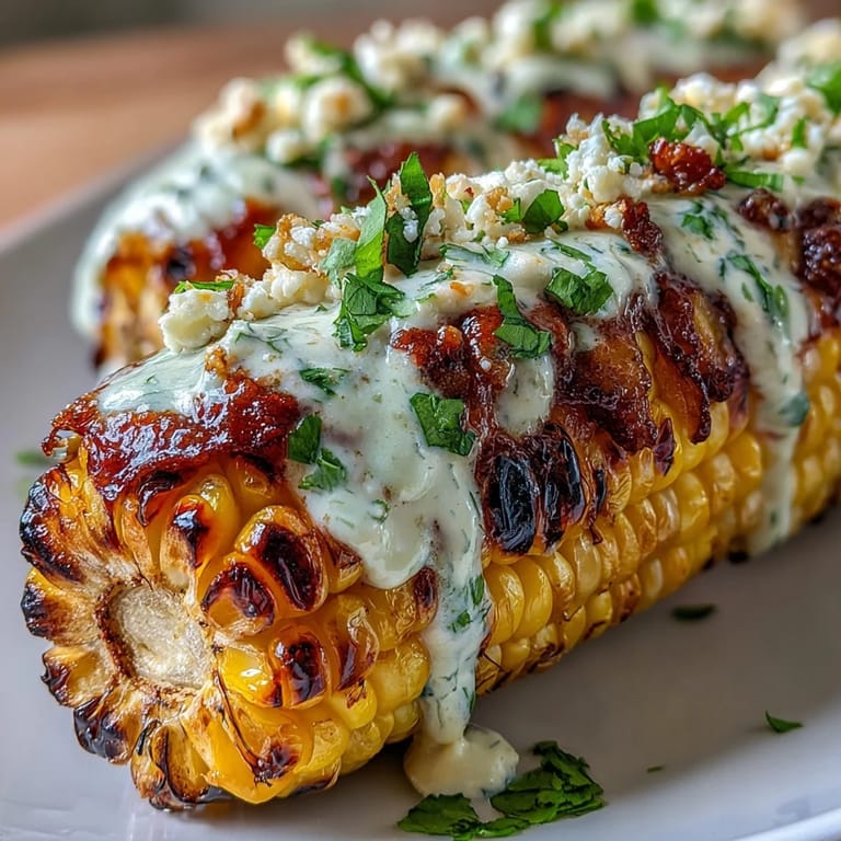 Smoky, charred corn slathered in tangy mayonnaise-sour cream sauce, sprinkled with cheese and cilantro—perfect for summer cookouts.  