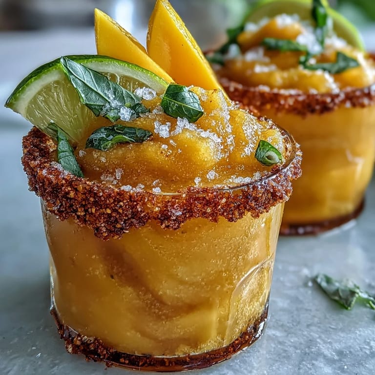 Refreshing frozen mango margarita mocktail, blending sweet mango with zesty lime and orange juice.