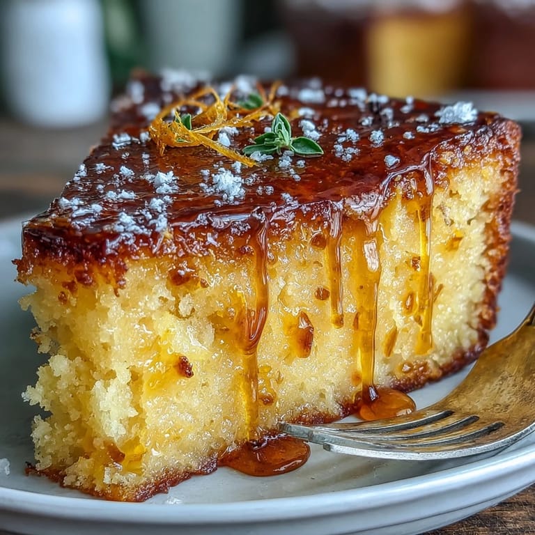 Slices of golden whole orange cake served on a rustic plate, showcasing tender crumb and fresh citrus zest.  
